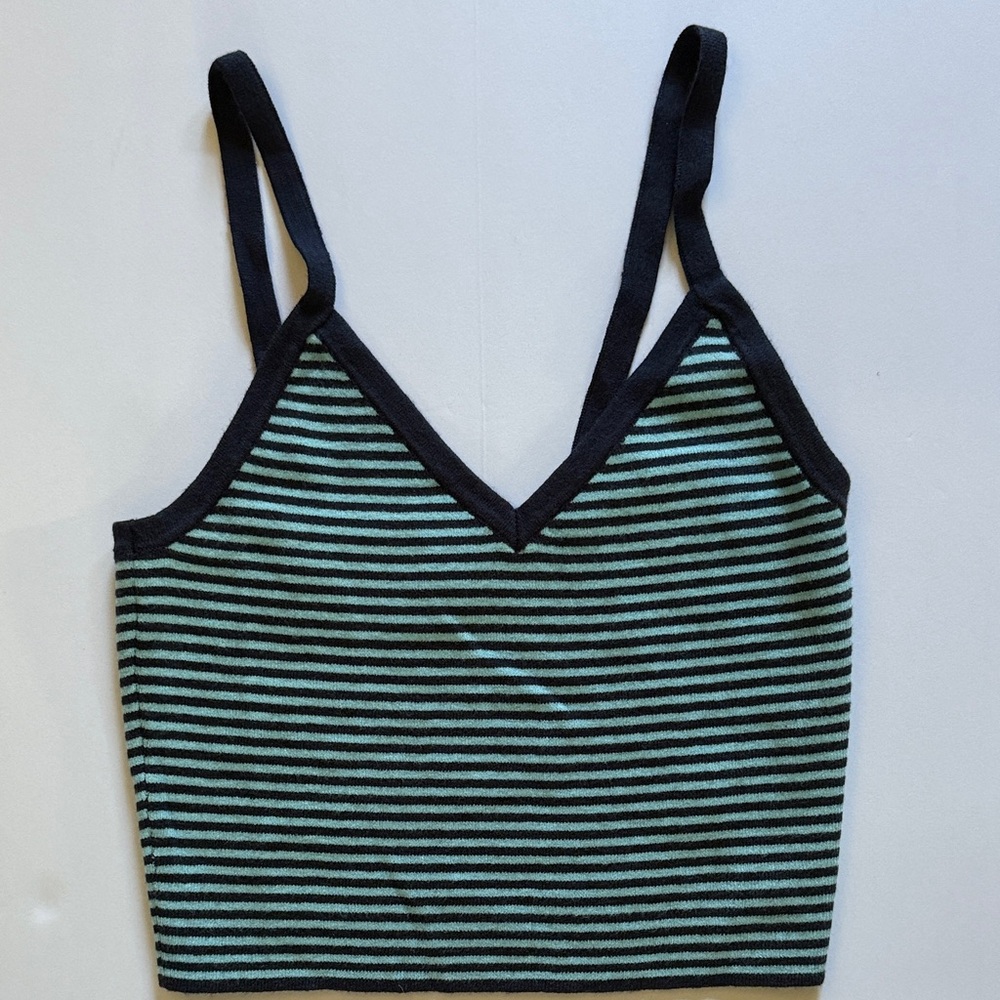 La Hearts Black and Green Striped Crop Top